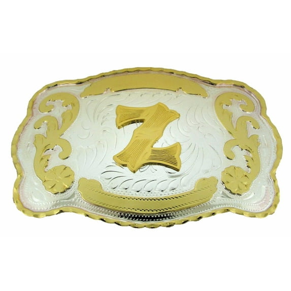 Initial Belt Buckle Letter Z Alphabet Monogram Western Cowboy Rodeo Gold Silver