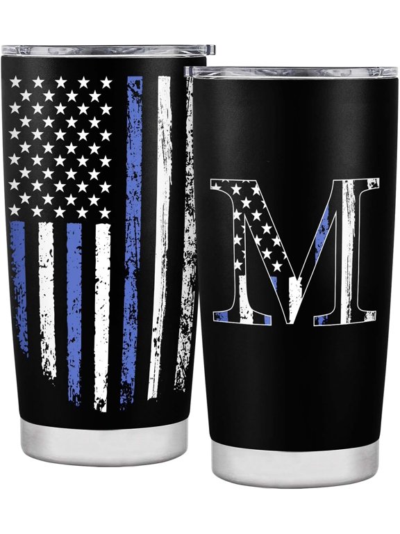 Initial Birthday Gifts for Men, Birthday Gifts for Him, Mens Birthday Gift Ideas for Dad, Grandpa, Uncle, Brother, Personalized American Flag Tumbler - 20oz - M