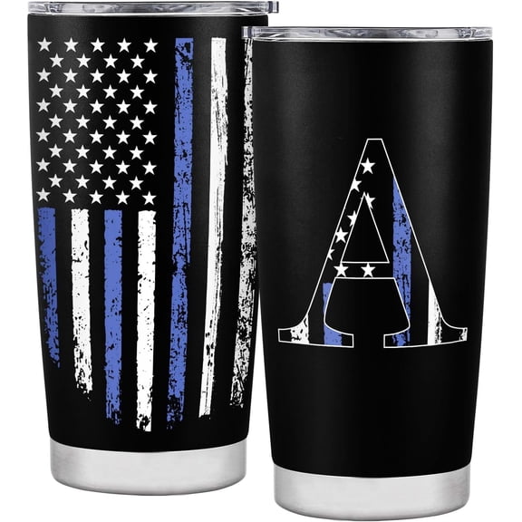 Initial Birthday Gifts for Men, Birthday Gifts for Him, Mens Birthday Gift Ideas for Dad, Grandpa, Uncle, Brother, Personalized American Flag Tumbler - 20oz - A