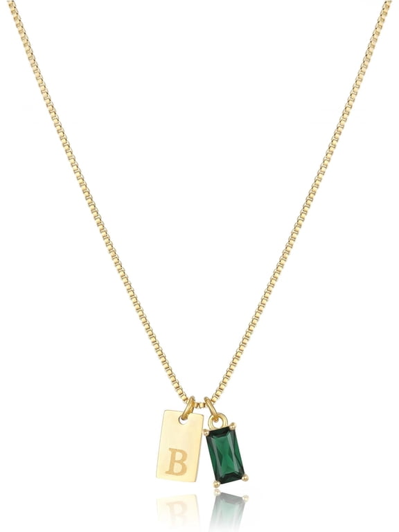 Initial Birthstone Necklace for Women 14K Gold Plated Dainty Tag Cubic Zirconia Birthstone Pendant Necklace,Letter A-Z,January-December,Birthday Christmas Jewelry Gift[u4449]