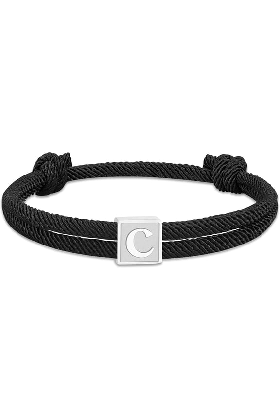 Initial Bracelet for Men Boys, Stainless Steel A-Z Letter Charm Bracelet, Handmade Braided Bracelet Adjustable 7-13 Inches Jewelry Gifts for Him