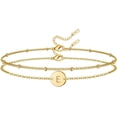 thumbnail image 1 of Initial Bracelet for Women, 18K Gold Plated Stainless Steel Layered Coin Letter Bracelet Beaded Chain Personalized Name Bracelet for Girls, 1 of 2