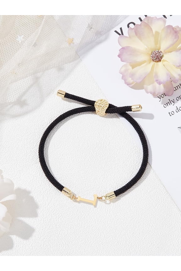 Initial Bracelets for Women Adjustable A-Z Letter Nylon Cord Slider Braceletsfor DIY Bracelet Jewelry Personalized Gift Black DIY