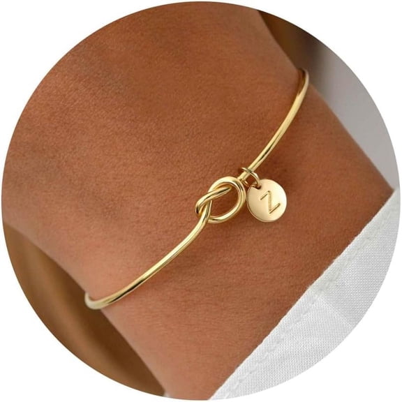Initial Bracelets for Women - Dainty Knot Letter A-Z Initial Bracelet for Women, Personalized Cuff Bangle Bracelet for Women, Jewelry for Women
