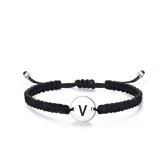 Initial Bracelets for Women Teen Girls S925 Sterling Silver Letter Initial Adjustable Cute Braided Disc Bracelet for Girls Women Jewelry Gifts