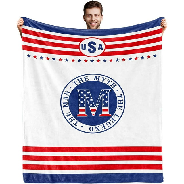 Initial C Blanket for Men, Fathers Birthday Gifts for Dad, Monogrammed