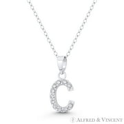 Initial "C" Cubic Zirconia Crystal Pendant w/ Cable Chain Necklace in .925 Sterling Silver