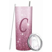 Initial C Tumbler Cup Gifts, Monogrammed Gifts for Women, Personalized Tumblers with Lids and Straws for Women 20oz, Personalized Gifts for Girls Women Mom Teacher Birthday Wedding Graduation, C-Pink