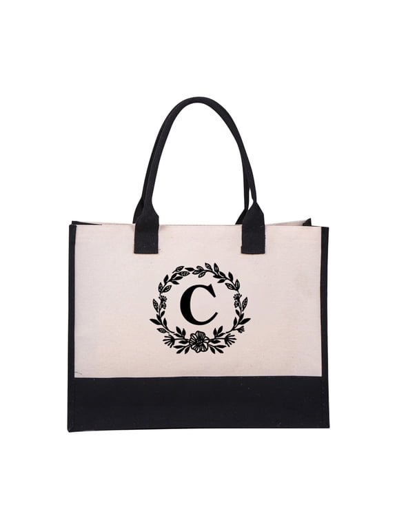 Initial Canvas Tote Bag Embroidered Monogrammed Beach Bags Gift for Women Friend Coworker Bridesmaid