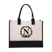 Initial Canvas Tote Bag Embroidered Monogrammed Beach Bags Gift for Women Friend Coworker Bridesmaid