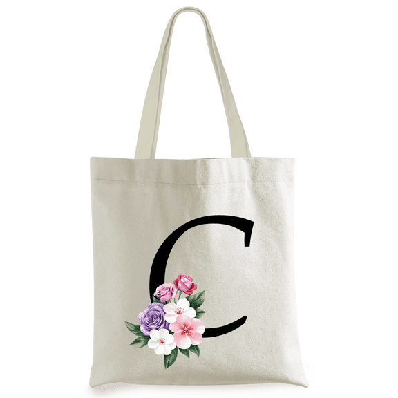 Initial Canvas Tote Bag Letter Personalized Reusable Tote Bag,Present Bag Great Gifts for Women, Mom, Teachers, Friends, Bridesmaids