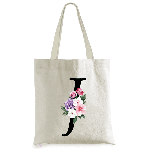 Initial Canvas Tote Bag Letter Personalized Reusable Tote Bag,Present Bag Great Gifts for Women, Mom, Teachers, Friends, Bridesmaids
