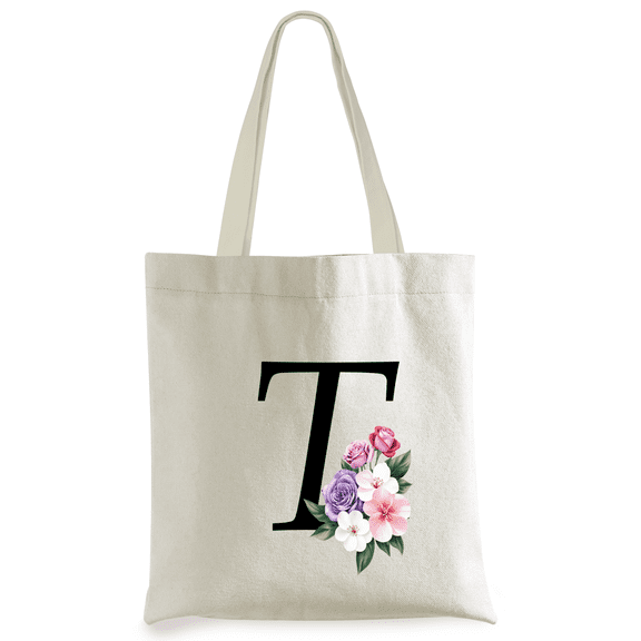 Initial Canvas Tote Bag Letter Personalized Reusable Tote Bag,Present Bag Great Gifts for Women, Mom, Teachers, Friends, Bridesmaids