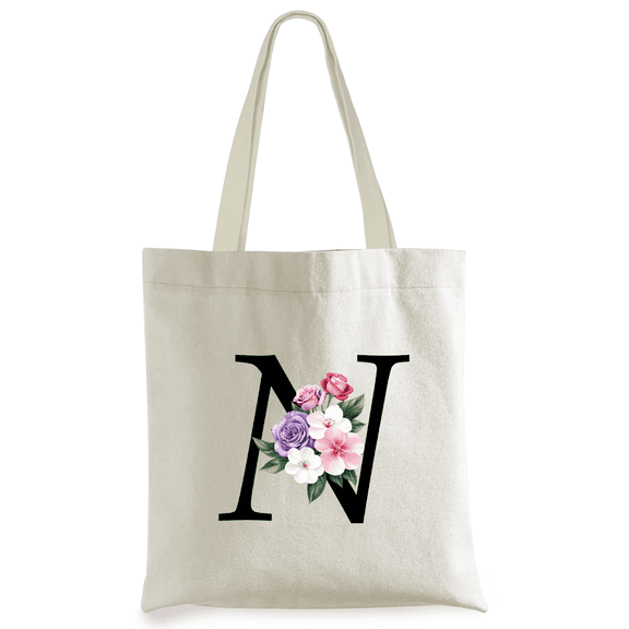 Initial Canvas Tote Bag Letter Personalized Reusable Tote Bag,Present Bag Great Gifts for Women, Mom, Teachers, Friends, Bridesmaids