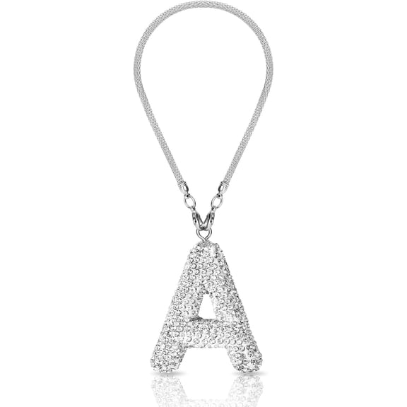 Initial Car Rear View Mirror Ornament Hanging Lucky Crystal Pendant Bling Car Accessories for Women Rhinestone Charm Auto Decoration (White A)