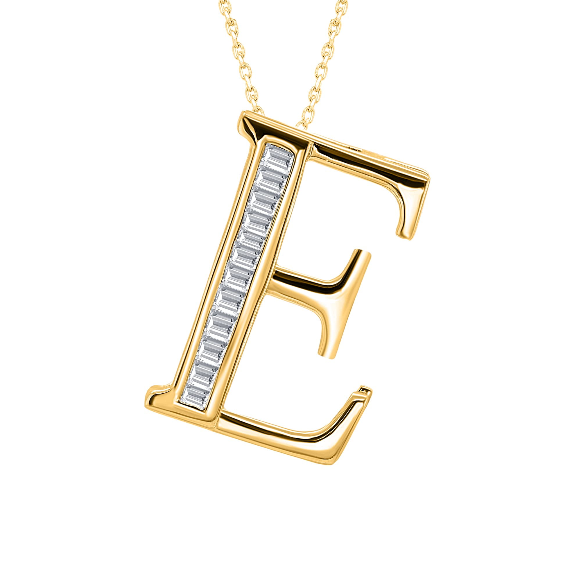 Initial Charms Pendants Necklace - Baguette Cut Simulated Diamond in 18K  Yellow Gold Over Silver Alpahbet E Letter Personalized Coin Name  Necklaces for Womens Girls Best Gifts 