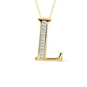 POSHADIME Initial Charms Pendants Necklace - Baguette Cut Simulated Diamond in 18K Yellow Gold Over Silver Alpahbet "L" Letter Personalized Coin Name Necklaces for Womens Girls Best Gifts