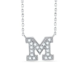 Initial Charms Pendants Necklace - White Simulated Diamond in 18K White Gold Over Silver Alpahbet M Letter Personalized Coin Name Necklaces for Womens