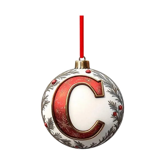 Initial Christmas Ball Shaped Ornaments for Tree Decorations, 3.15Inch 2D Ball Shaped Acrylic 26 Letter Decorative Hanging Christmas Alphabet Letters DIY Craft Ornaments for Christmas Tree, Letter C