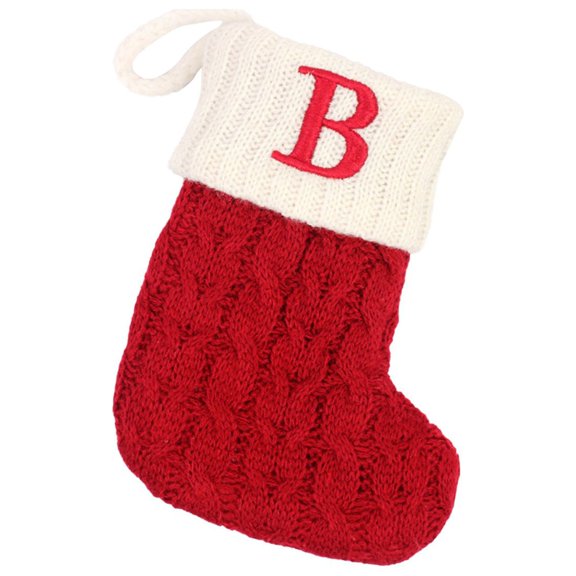 Initial Christmas Stockings 7.1 Inch - Embroidered Monogram Knit Stockings Red White, Small Personalized Stocking Decor for Family Fireplace Xmas Tree