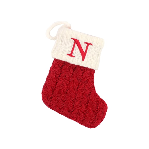 Initial Christmas Stockings 7.1 Inch - Embroidered Monogram Knit Stockings Red White, Small Personalized Stocking Decor for Family Fireplace Xmas Tree