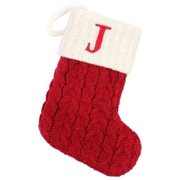 Initial Christmas Stockings 7.1 Inch - Embroidered Monogram Knit Stockings Red White, Small Personalized Stocking Decor for Family Fireplace Xmas Tree