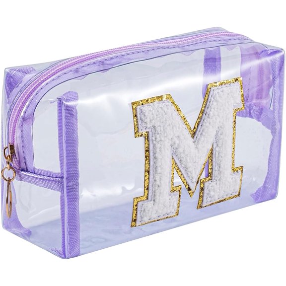 Initial Clear Makeup Bag Personalized Preppy Bags for Teen Girls Women Travel Toiletry Bag TPU Small Cute Stuff Makeup Pouch for Purse( M)