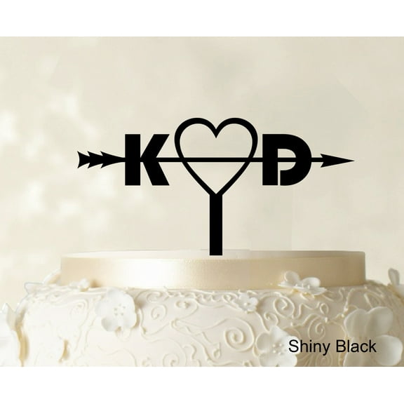 "Initial Custom Wedding Cake Topper Personalized Shiny Black Cake Topper Color Option Available 6""-8"" Inches Wide"