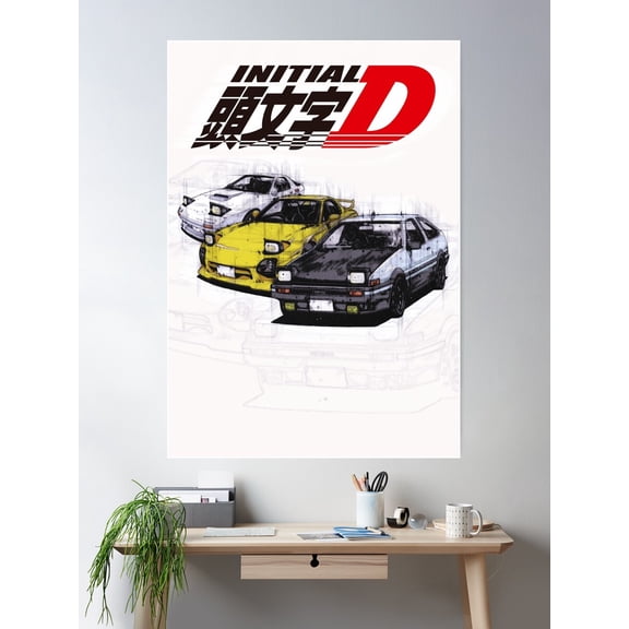 Initial D Ae86 & Rx7 Sketch Poster Wall Art, Modern Wall Decor For Living Room Bedroom, 8x12 UNFRAMED