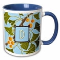 thumbnail image 1 of 3drose, Initial D- American Arts and Crafts Style Ginkgo Monogram Design, 11oz Two-tone Blue Mug, 1 of 6