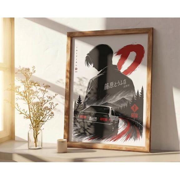 Initial D Anime Poster, Minimalist Manga Art Print Unframed Size 24''x36'' GooGate