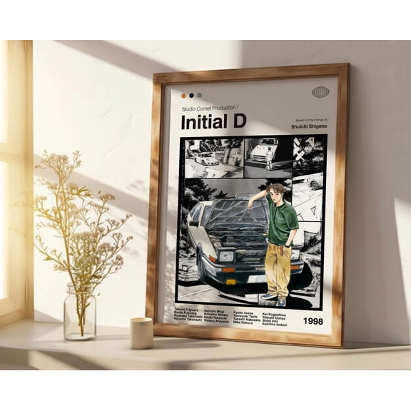 Initial D Anime Poster, Minimalist Manga Art Print Unframed Size 24''x36'' GooGate