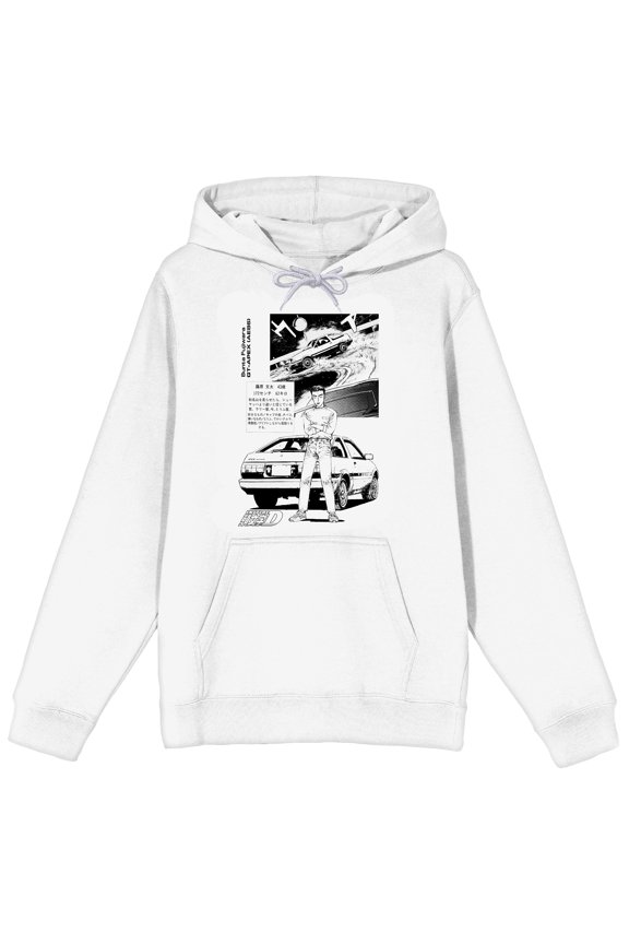 Initial D Bunta Fujiwara AE86 Manga Mens Pullover Hoodie Large-Format Front Graphic Drawstring Hood Sweatshirt-XL
