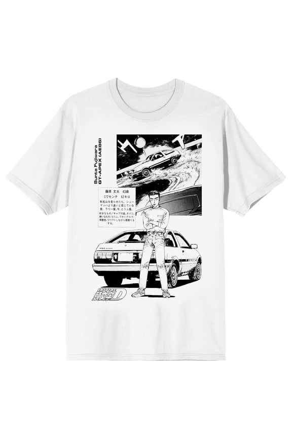 Initial D Bunta Fujiwara Manga Panel Men's Graphic Tee AE86 Trueno Racing Short Sleeve Officially Licensed-Medium