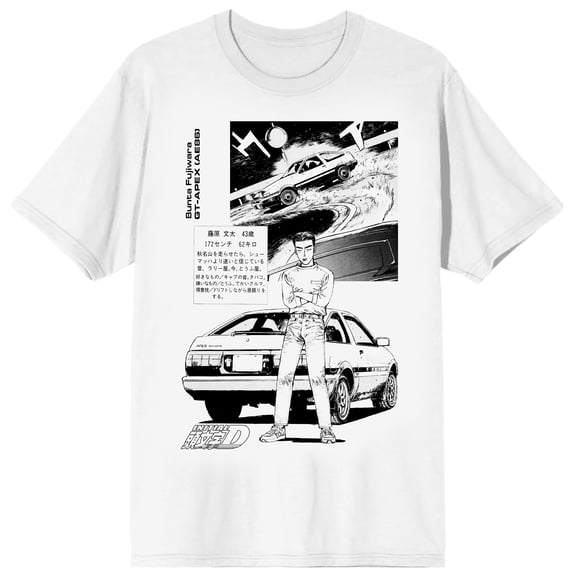 Bioworld Initial D Bunta Fujiwara Manga Panel Men's Graphic Tee AE86 Trueno Racing Short Sleeve Officially Licensed-Medium