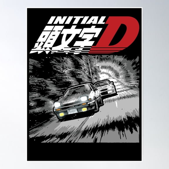 Initial D - Mountain Drift Racing Tandem Ae86 Vs Evo 5 Poster Wall Art, Modern Wall Decor, 16x24 UNFRAMED