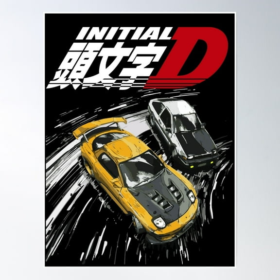 Initial D - Mountain Drift Racing Tandem Ae86 Vs Fd Rx-7 Poster Wall Art, Modern Wall Decor, 12x18 UNFRAMED