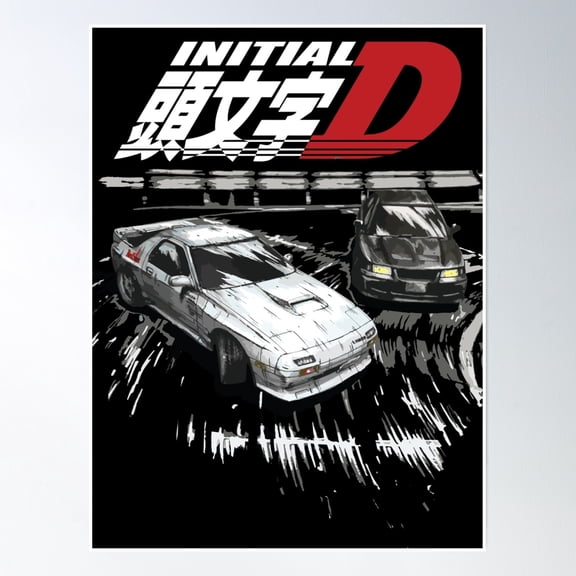 Initial D - Mountain Drift Racing Tandem Evo Iii Vs Fc Rx-7 Poster Wall Art, Modern Wall Decor, 24x36 UNFRAMED