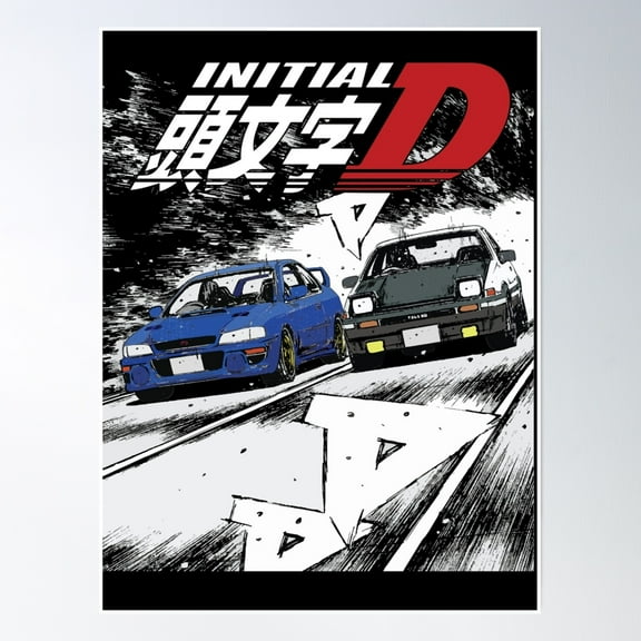 Initial D - Mountain Drift Racing Tandem Takumi Fujiwara Ae86 Vs Bunta Fujiwara Gc8 Chase Poster Wall Art, Modern Wall Decor, 24x36 UNFRAMED