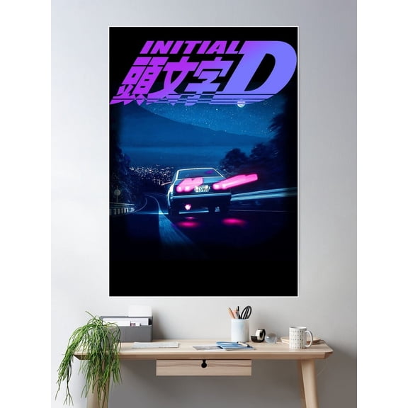 Initial D Neon Ae86 Poster Wall Art, UNFRAMED PAPER POSTER, Home Decor, Vintage Gift, Living Room Dercor