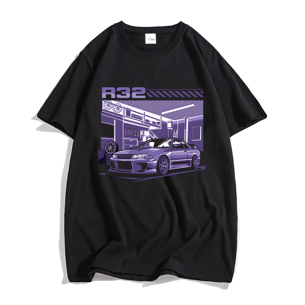 Initial D R32 Purple Drift Car T Shirt Men Summer Short Sleeve Tee Hip Hop  T-shirt for Male Harajuku Top Funny Streetwear