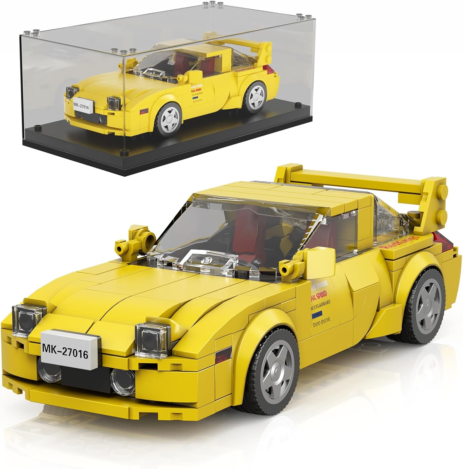 Ylutex Initial D RX-7 Model Car Building Blocks with Display Case, 27016 Model Car Building Block Kits Speed Champion Building Building Kits for Adults (329 PCS)