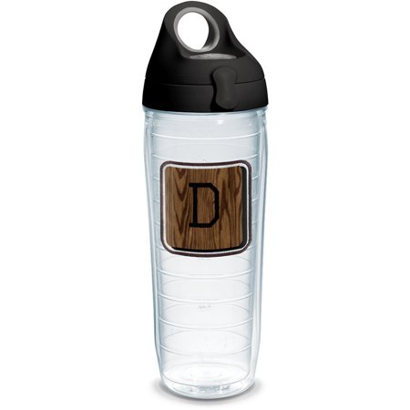 Initial - D Wood Tile with Emblem 24 oz Water Bottle with lid