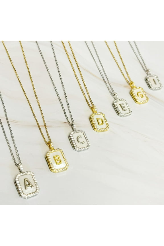 Ellison+Young Initial Deco Open Locket Pendant Necklace, A-Z Letter Chain, Gifts for Women