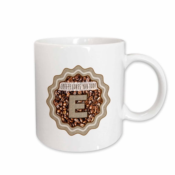 3drose, Initial E- Coffee Loves You Too Monogram Design, 15oz Mug