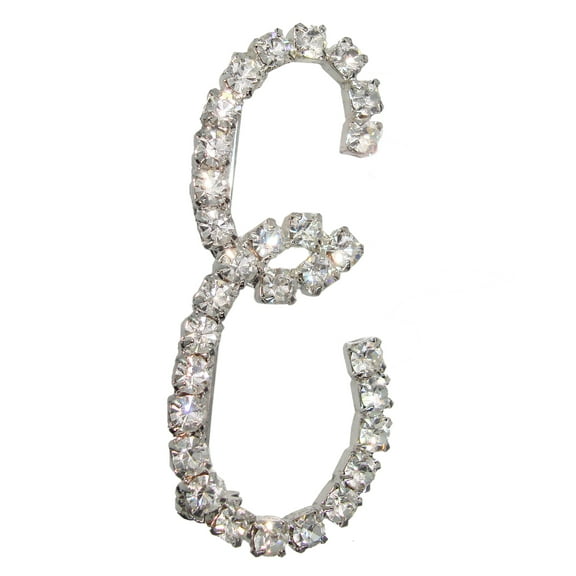 Initial "E" Pin Brooch Pave Rhinestones Silver Tone 1 1/2"