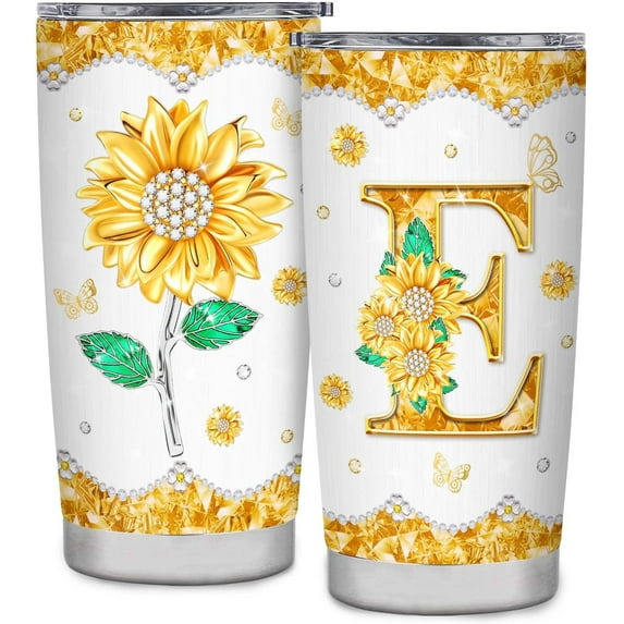 Initial E Tumbler Mug Gifts,Monogrammed Sunflower Gifts for Women,Personalized Gifts,Personalized Tumbler Cup for Wedding Birthday Graduation Party,Unique Initial Gifts for Women Her Mom Teacher 20oz
