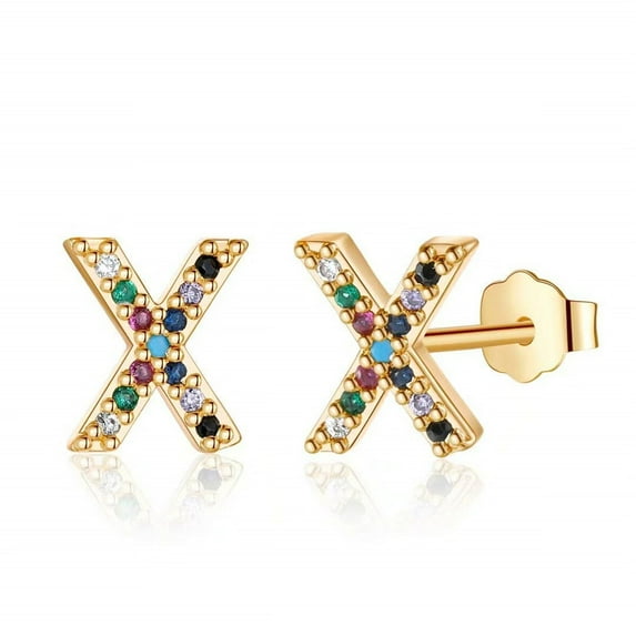 Initial Earrings for Women 925 Sterling Silver Post Gold Plated stud Earrings CZ Hypoallergenic Earrings for Women Jewelry Gifts