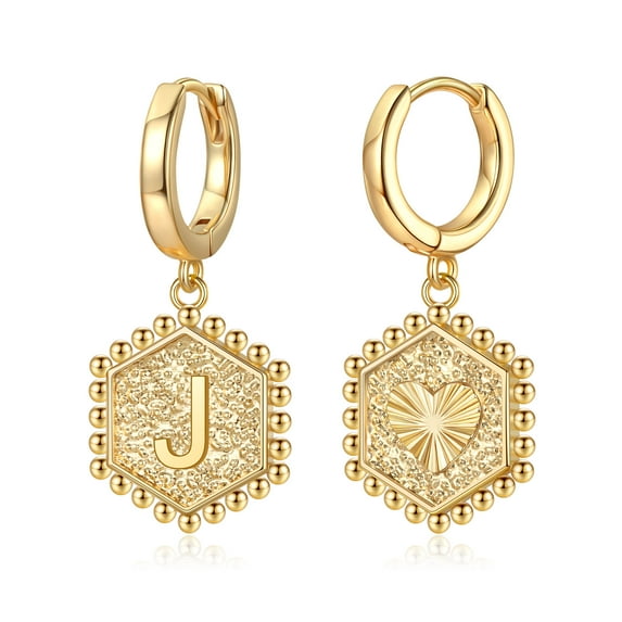 Turandoss Initial Earrings for Women Small S925 Sterling Silver Post Dangle Hoop Earrings