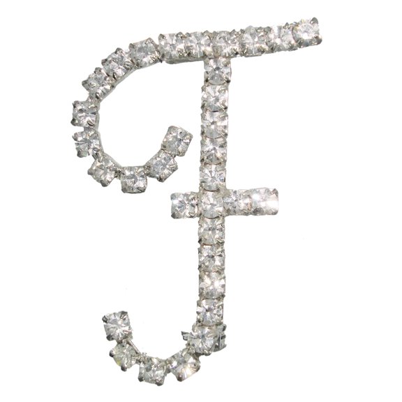 Initial "F" Pin Brooch Pave Rhinestones Silver Tone 1 1/2" Ladies Adult Female Women